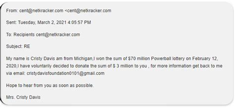 Cristy Davis Powerball Donation Lottery Scam – .